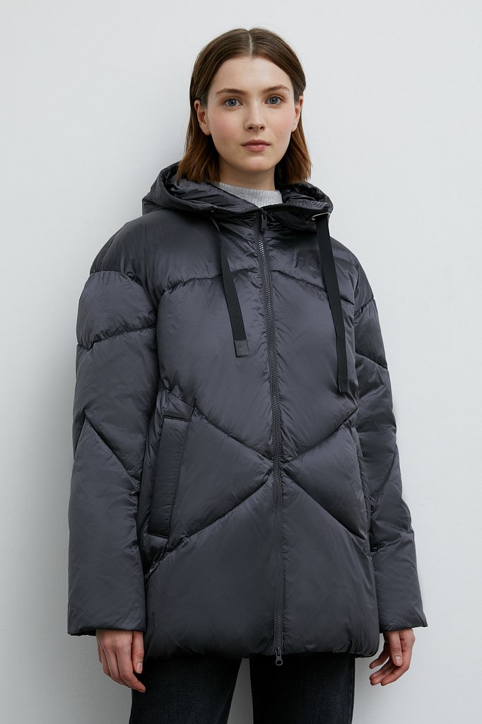 Утепленная стеганая куртка женская с капюшоном, цвет Темно-Серый, артикул:FWB11079_2088. Купить в интернет-магазине FINN FLARE